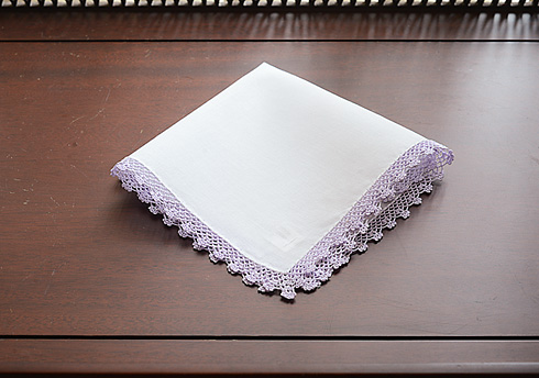 Cotton handkerchief. Lavender Fog colored trimmed